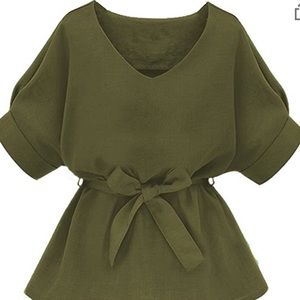 V Neckline Short Sleeve Blouse Tunic Top